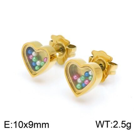 TOUS stainless steel heart-shaped transparent zircon embedded with colored zircon earrings