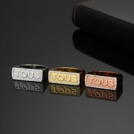 TOUS letter stainless steel rectangular transparent zircon edged ring