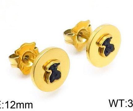 TOUS stainless steel material black zircon inlaid with Spanish bear disc earrings
