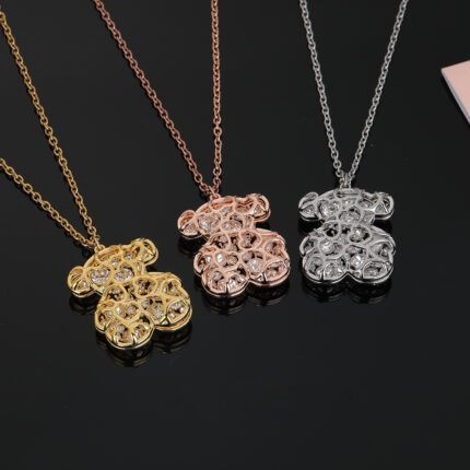 TOUS Stainless Steel Material Spanish Bear Double Architecture Love Frame Transparent Zircon Inlaid Necklace Pendant