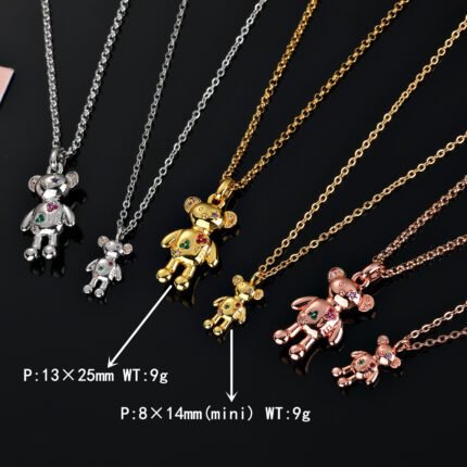 TOUS 925 Silver Colored Zircon Inlaid Multi colored 3D Bear Necklace Pendant