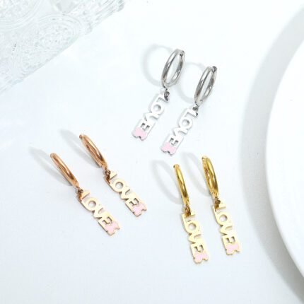 TOUS stainless steel material letter pink teddy bear earrings