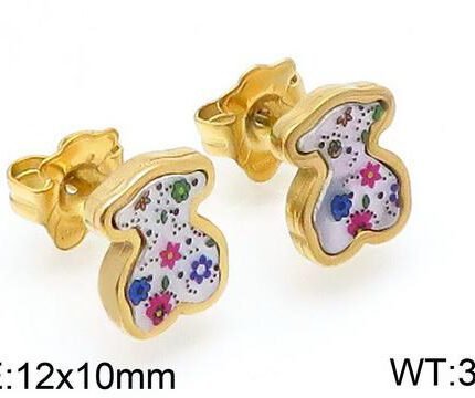 TOUS 925 silver Spanish teddy bear white background multi-color flower pattern earrings