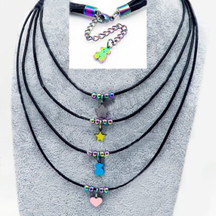 TOUS stainless steel colored Spanish bear black four chain graphic necklace pendant