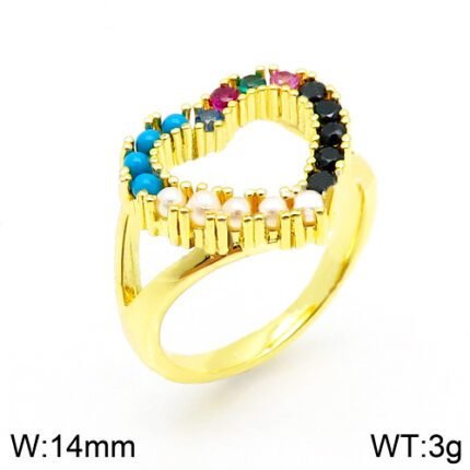 TOUS stainless steel heart frame colorful zircon border ring