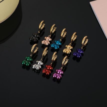 TOUS 925 Silver Spanish Three Dimensional Bear with Multiple Colors Small Circular Earrings