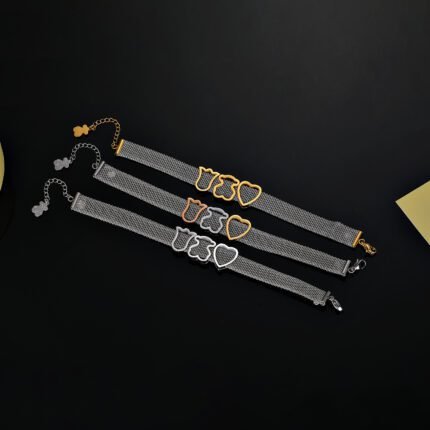 TOUS 925 Silver Three Graphic Frame Silver Hollow Bracelet