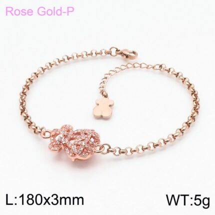 TOUS 925 Silver Transparent Zircon Inlaid Line Combination Bear Bracelet