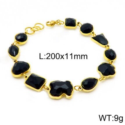 TOUS 925 Silver Shiny Black Multi Shape Zircon Bracelet