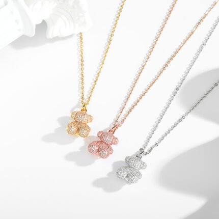 TOUS stainless steel multi-color zircon inlaid teddy bear necklace pendant