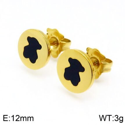 Tous 925 Silver Disc Black Bear Earrings