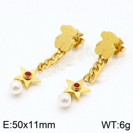 Tous 925 silver Spanish bear short chain star Pearl Pendant Earrings