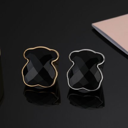 TOUS Stainless Steel Black Zircon Bear Ring