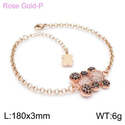 TOUS Stainless Steel Multi Color Spanish Bear Black Zircon Adorned Bracelet