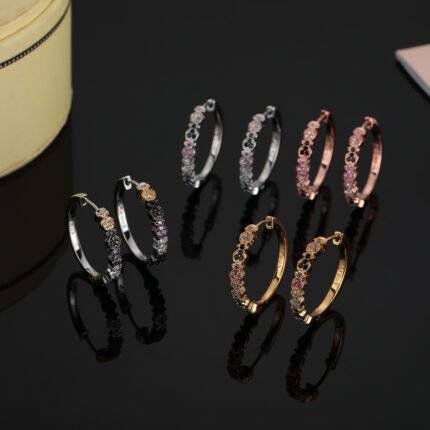 TOUS 925 Silver Five Bear Combination Colored Zircon Inlaid Thin Circular Earrings