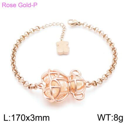 TOUS stainless steel material round buckle three-dimensional geometric hollow embedded pearl teddy bear bracelet