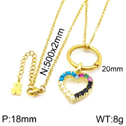TOUS stainless steel material teddy bear colored gemstone heart necklace pendant