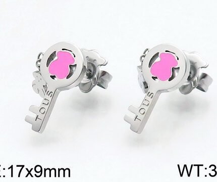 TOUS 925 silver key type embedded pink teddy bear earrings