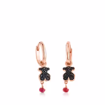 Rose Vermeil Silver TOUS Motif Earrings with Spinel and Ruby and Bear motif