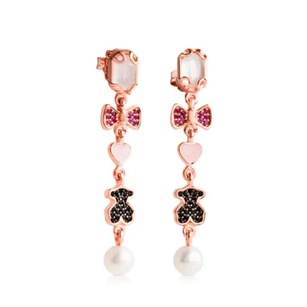 Rose Vermeil Silver TOUS Join Earrings with quartz, ruby and spinels