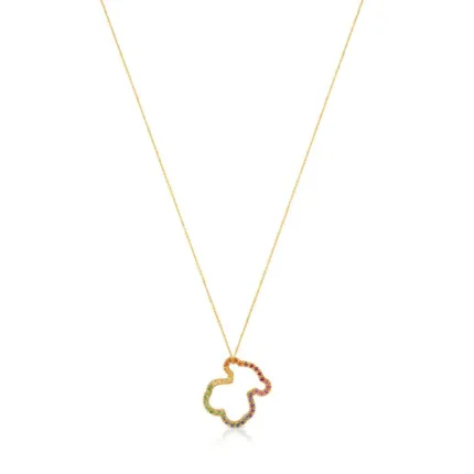 Gold Icon Necklace with multicolor Gemstones medium Bear motif