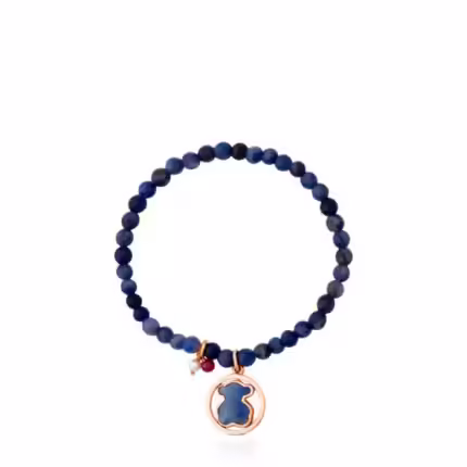 Rose Vermeil Silver Camille Bracelet with Quartz with Dumortierite, Ruby and Pearl