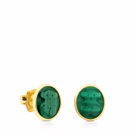 Vermeil Silver Camee Earrings with Malachite