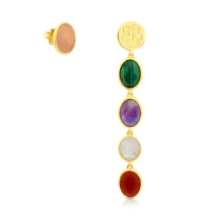 Vermeil Silver Camee Earrings with Gemstones