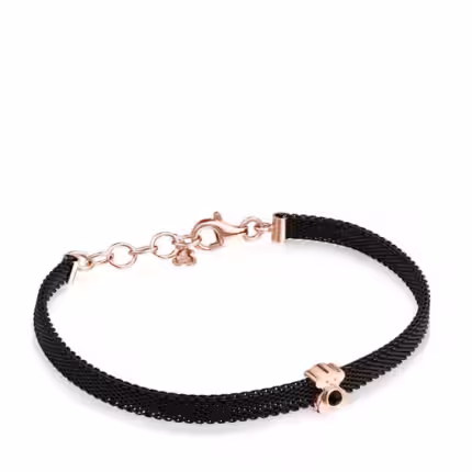 Fine black IP Steel and Rose Silver Vermeil Real Sisy Bracelet with Onyx