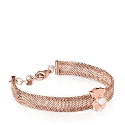 Wide rose IP Steel and Rose Silver Vermeil Real Sisy Bracelet with Pearl