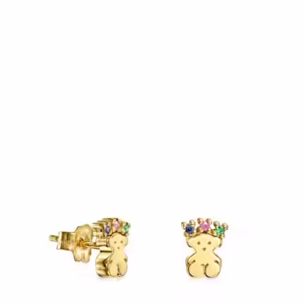 Gold Real Sisy bear Earrings with Gemstones
