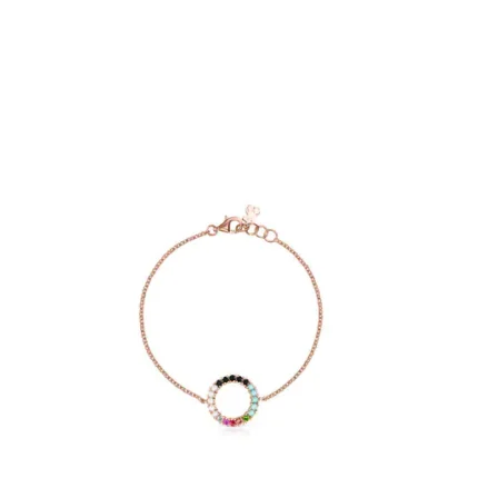 Straight disc Bracelet in Rose Silver Vermeil with Gemstones