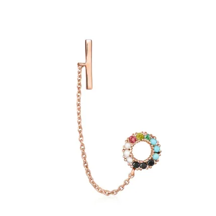 Straight Earring in Rose Silver Vermeil with Gemstones