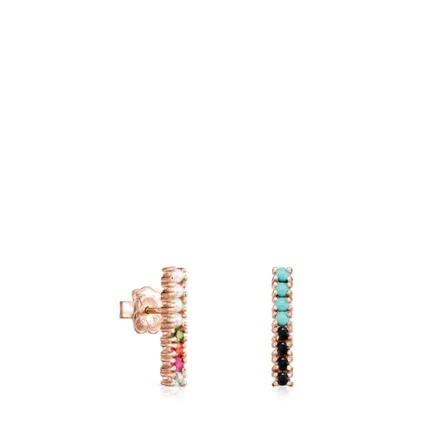 Straight bar Earrings in Rose Silver Vermeil with Gemstones