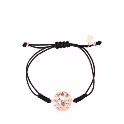 TOUS Mama Bracelet in Rose Silver Vermeil with Ruby and black Cord