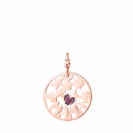 TOUS Large Mama Pendant in Rose Silver Vermeil with Ruby