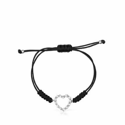 Silver San Valentín heart Bracelet with black Cord