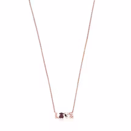 San Valentín love Necklace in Rose Silver Vermeil with Ruby and Spinel