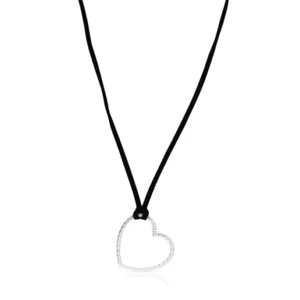 Silver San Valentín heart Necklace with black Cord