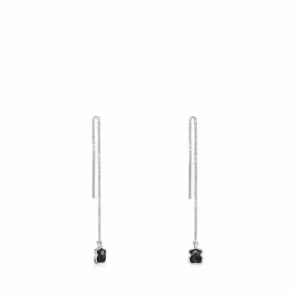 Long Mini Onix Earrings in Silver with Onyx