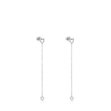 Long White Gold Les Classiques heart Earrings with Diamonds