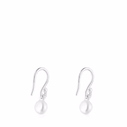 Short Silver and Pearl Icon Pearl Earrings