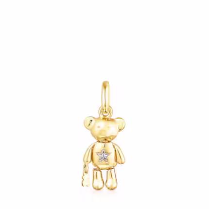 Gold Teddy Bear Stars Pendant with Diamonds