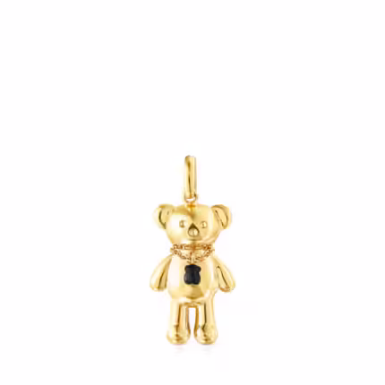 Teddy Bear necklace Pendant in Vermeil and Onyx