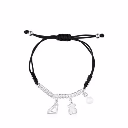 Silver Since 1920 Bracelet with Pearl and black Cord