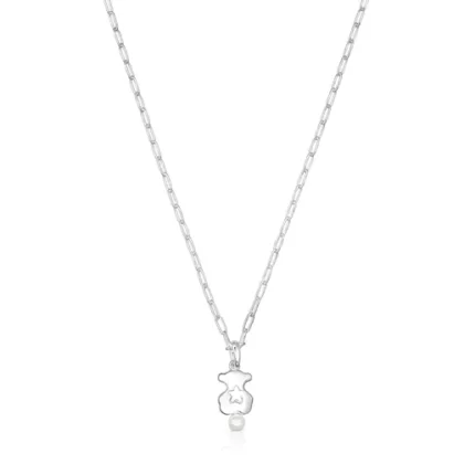 Silver Magic Nature bear Necklace with pearl