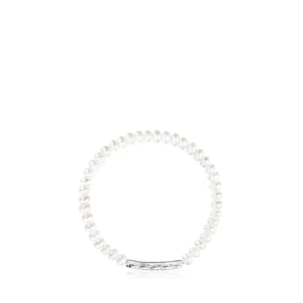 Silver Straight Bracelet with Pearls