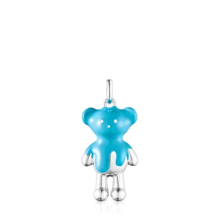 Silver Teddy Bear Pendant with blue enamel - Online exclusive