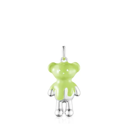 Silver Teddy Bear Pendant with green enamel - Online exclusive