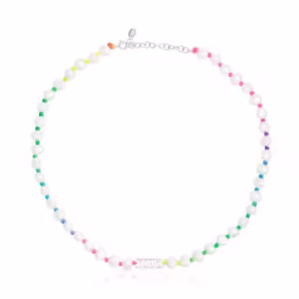 Multicolored nylon Necklace with silver and cultured pearls Logo